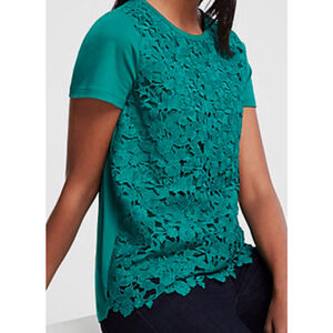 EUC Women's Ann Taylor Floral Lace Tee, Green, Size Medium